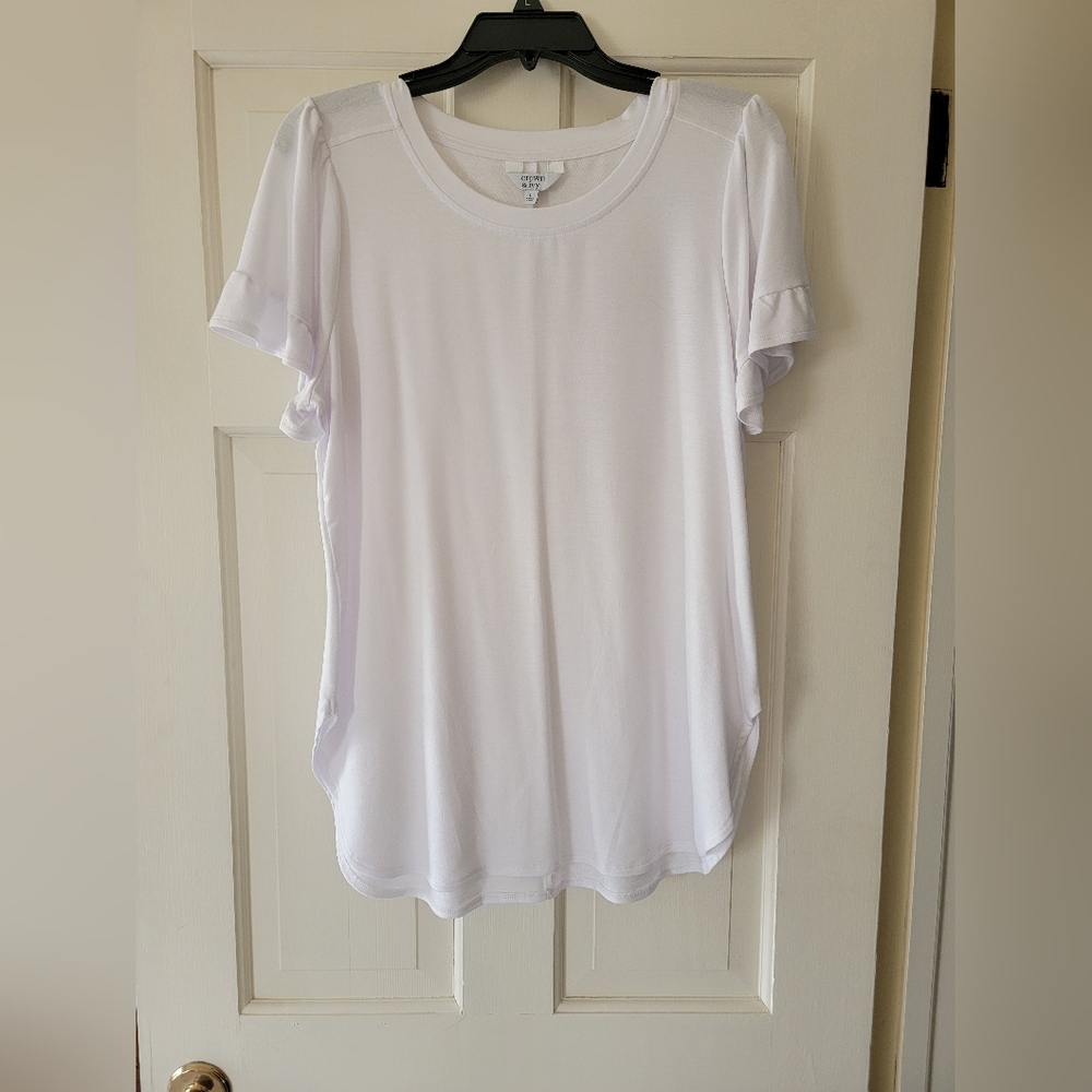 Crown & Ivy White Short Sleeve Top Size Large EUC
